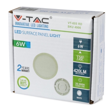 Panel V-TAC SKU4905 VT-605RD 4000K 6W 420lm