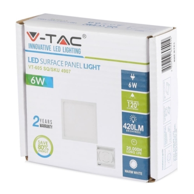 Panel V-TAC SKU4909 VT-605SQ 6000K 6W 420lm